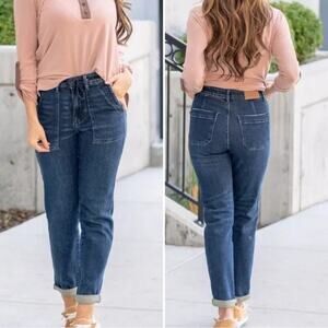 Judy Blue Janie High Rise Boyfriend Jogger Jean Womens Size 13/31 Dark Blue Wash